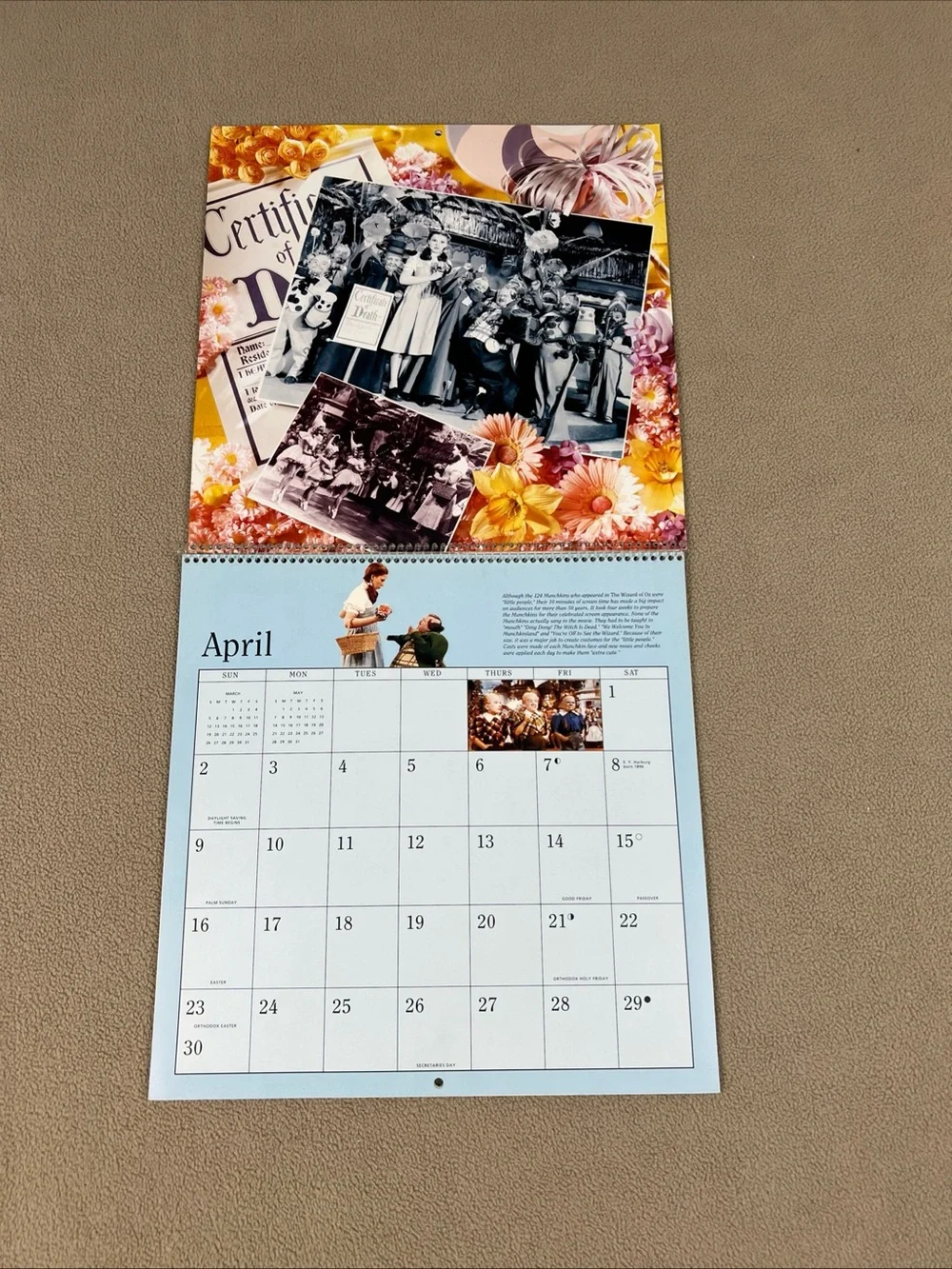 VTG 1995 Hallmark Wizard Of Oz Calendar. Dorothy, Tin Man, Cowardly Lion, Toto.